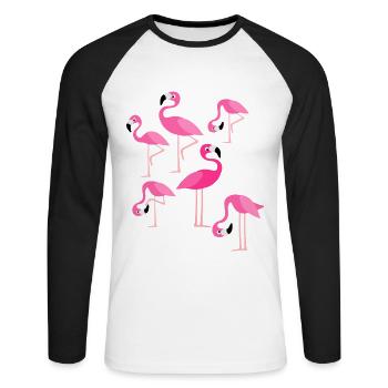 Flamant rose - T-shirt baseball manches longues Homme - blanc/noir - Devant - Nik (191cm)
