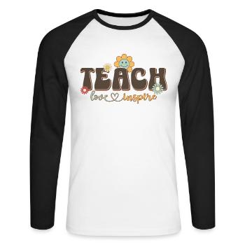 Enseigner, Aimer, Inspirer - Retour à l’école pour les enseignants - T-shirt baseball manches longues Homme - blanc/noir - Devant - Nik (191cm)