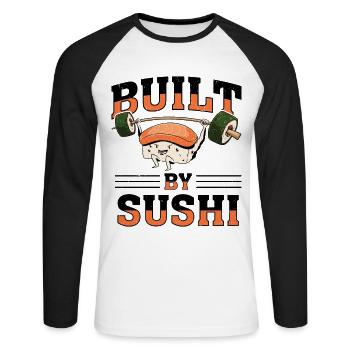 Japonais Nourriture Sushi Amateur Bodybuilder - T-shirt baseball manches longues Homme - blanc/noir - Devant - Nik (191cm)