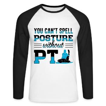 PT Physiotherapie Physiotherapeutin Job - Unisex Baseballshirt langarm - Weiß/Schwarz - Vorne - Nik (191cm)