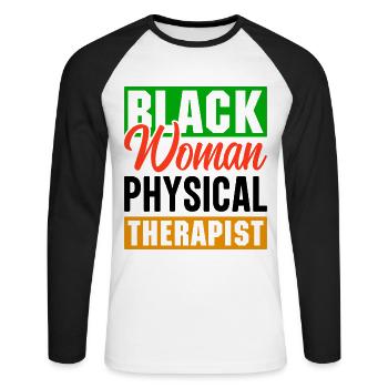 PT Physiotherapie Physiotherapeutin Job - Unisex Baseballshirt langarm - Weiß/Schwarz - Vorne - Nik (191cm)