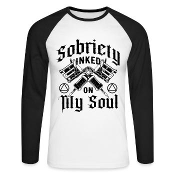 Nüchternheit, Sucht, Genesung, Alkoholiker, - Unisex Baseballshirt langarm - Weiß/Schwarz - Vorne - Nik (191cm)