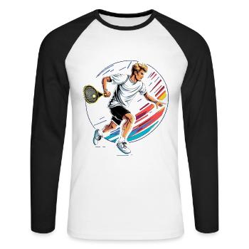Tennis - Unisex Baseballshirt langarm - Weiß/Schwarz - Vorne - Nik (191cm)