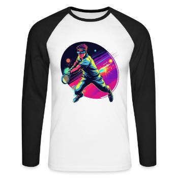 Tennis - Unisex Baseballshirt langarm - Weiß/Schwarz - Vorne - Nik (191cm)