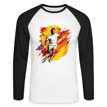 Tennis - Unisex Baseballshirt langarm - Weiß/Schwarz - Vorne - Nik (191cm)