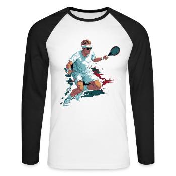 Tennis - Unisex Baseballshirt langarm - Weiß/Schwarz - Vorne - Nik (191cm)