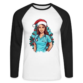 Frohe Weihnachten Krankenschwester - Unisex Baseballshirt langarm - Weiß/Schwarz - Vorne - Nik (191cm)