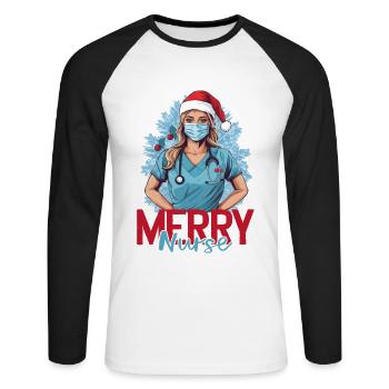 Frohe Weihnachten Krankenschwester - Unisex Baseballshirt langarm - Weiß/Schwarz - Vorne - Nik (191cm)