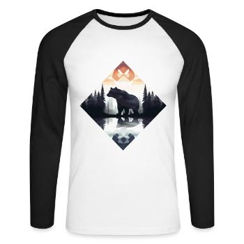 Abstrakter Bär in den Bergen - Unisex Baseballshirt langarm - Weiß/Schwarz - Vorne - Nik (191cm)