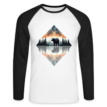 Abstrakter Bär in den Bergen - Unisex Baseballshirt langarm - Weiß/Schwarz - Vorne - Nik (191cm)