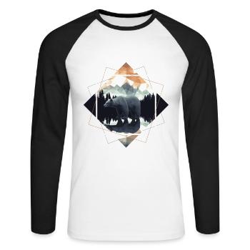 Abstrakter Bär in den Bergen - Unisex Baseballshirt langarm - Weiß/Schwarz - Vorne - Nik (191cm)