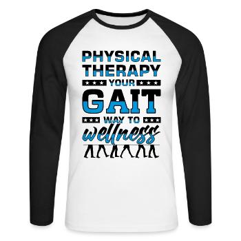PT Physiotherapie Physiotherapeutin Job - Unisex Baseballshirt langarm - Weiß/Schwarz - Vorne - Nik (191cm)