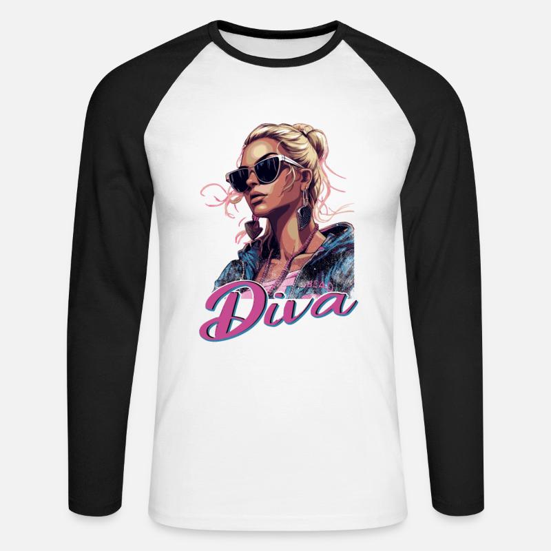 Strahlen Sie Strahlend Diva - Unisex Baseballshirt langarm - Weiß/Schwarz