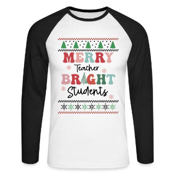 Merry Teacher - Christmas Teacher Retro Groovy - Unisex Baseballshirt langarm - Weiß/Schwarz - Vorne - Nik (191cm)