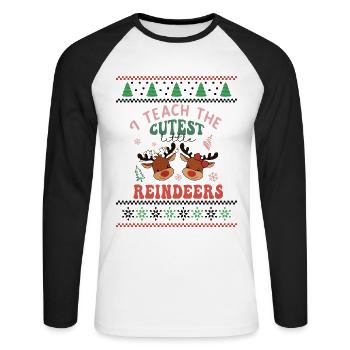 I teach the cutest Reindeer Retro Groovy Christmas - Unisex Baseballshirt langarm - Weiß/Schwarz - Vorne - Nik (191cm)