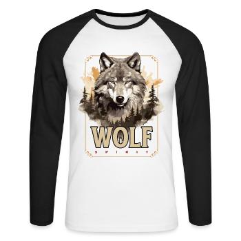 Loup tête de loup Nature nature sauvage aventure forêt Art - T-shirt baseball manches longues Homme - blanc/noir - Devant - Nik (191cm)