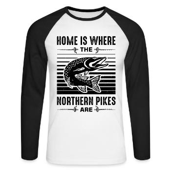 Fishermen Fishermen Fishermen Northern pike - Unisex Long Sleeve Baseball T-Shirt - white/black - Front - Nik (191cm)