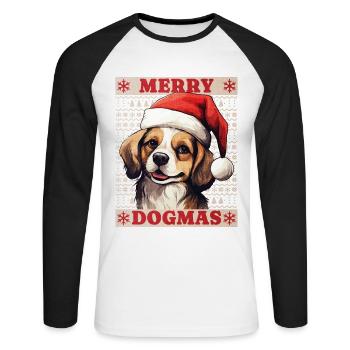 Chien Noël laid joyeux dogmes père Noël chapeau - T-shirt baseball manches longues Homme - blanc/noir - Devant - Nik (191cm)