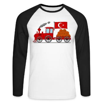 Chemin de fer de basket-ball de drapeau de Turquie - T-shirt baseball manches longues Homme - blanc/noir - Devant - Nik (191cm)