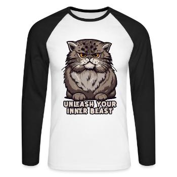 Entfesselt Ihr Inneres Biest -Owl -Design - Unisex Baseballshirt langarm - Weiß/Schwarz - Vorne - Nik (191cm)