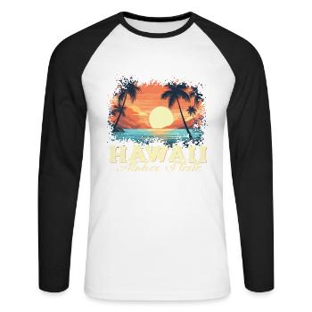 70's 80's Hawaiian Island Palm Beach - Great - Unisex Long Sleeve Baseball T-Shirt - white/black - Front - Nik (191cm)