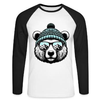Drôle d’ours avec bonnet tricoté Ski vacances Snowboard - T-shirt baseball manches longues Homme - blanc/noir - Devant - Nik (191cm)