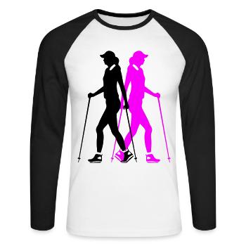 Nordic Walking Frau Silhouette - Unisex Baseballshirt langarm - Weiß/Schwarz - Vorne - Nik (191cm)