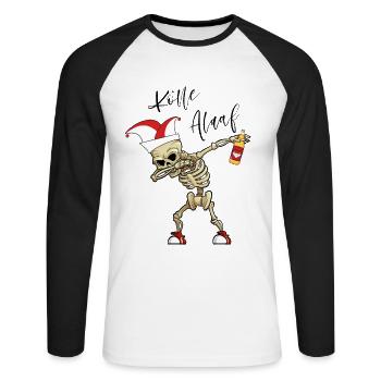Karneval Kölle Alaaf Dabbing Skelett Fun - Unisex Baseballshirt langarm - Weiß/Schwarz - Vorne - Nik (191cm)