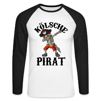 Carnaval Kölle Alaaf Dabbing Squelette Amusant avec Pirate - T-shirt baseball manches longues Homme - blanc/noir - Devant - Nik (191cm)