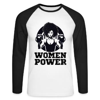 Fitness Muskeln Training Gewicht - Unisex Baseballshirt langarm - Weiß/Schwarz - Vorne - Nik (191cm)