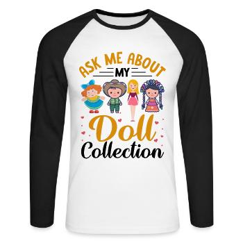 Sammlerpuppe Porzellanpuppe Antike - Unisex Baseballshirt langarm - Weiß/Schwarz - Vorne - Nik (191cm)