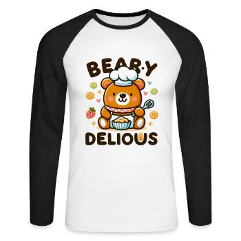Niedlicher Bär Koch Bär Kawaii Kochen - Unisex Baseballshirt langarm - Weiß/Schwarz - Vorne - Nik (191cm)