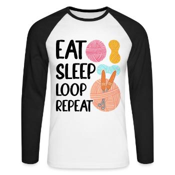 Lustiges Häkeln Design - Unisex Baseballshirt langarm - Weiß/Schwarz - Vorne - Nik (191cm)