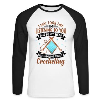Lustiges Häkeln Design - Unisex Baseballshirt langarm - Weiß/Schwarz - Vorne - Nik (191cm)