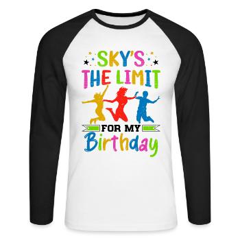 Trampolin Geburtstagsparty - Unisex Baseballshirt langarm - Weiß/Schwarz - Vorne - Nik (191cm)