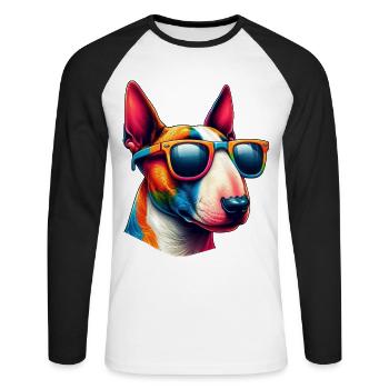 Colorfull Bull Terrier Wearing Sunglasses - Unisex Long Sleeve Baseball T-Shirt - white/black - Front - Nik (191cm)