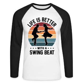 Lindy Hop Swing Dance - Unisex Long Sleeve Baseball T-Shirt - white/black - Front - Nik (191cm)