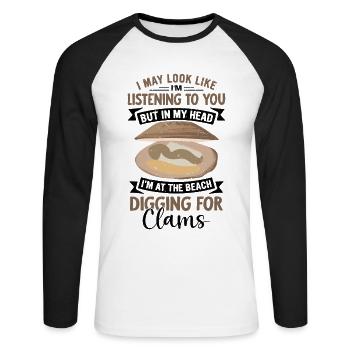 Moules Fruits de mer - T-shirt baseball manches longues Homme - blanc/noir - Devant - Nik (191cm)