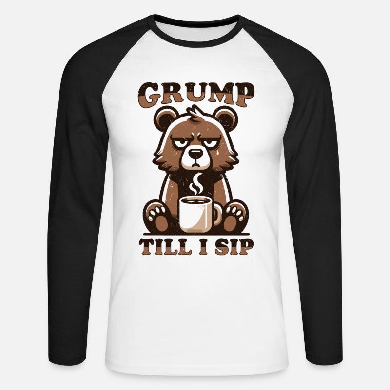Grumpy bear with coffee - Unisex Long Sleeve Baseball T-Shirt - white/black