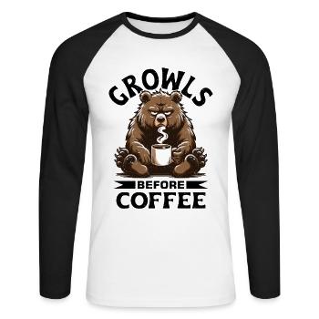 Grumpy bear with coffee - Unisex Long Sleeve Baseball T-Shirt - white/black - Front - Nik (191cm)