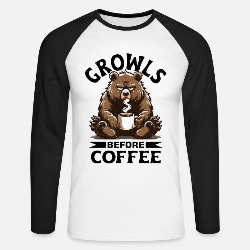 Grumpy bear with coffee - Unisex Long Sleeve Baseball T-Shirt - white/black