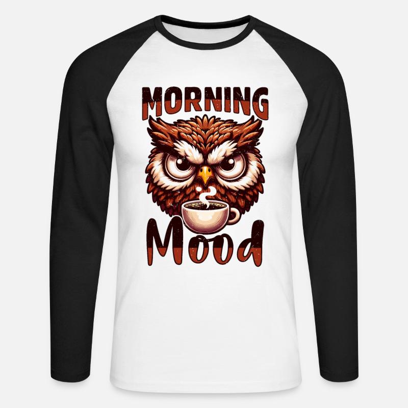 Mürrische Eule Mit Kaffee - Unisex Baseballshirt langarm - Weiß/Schwarz
