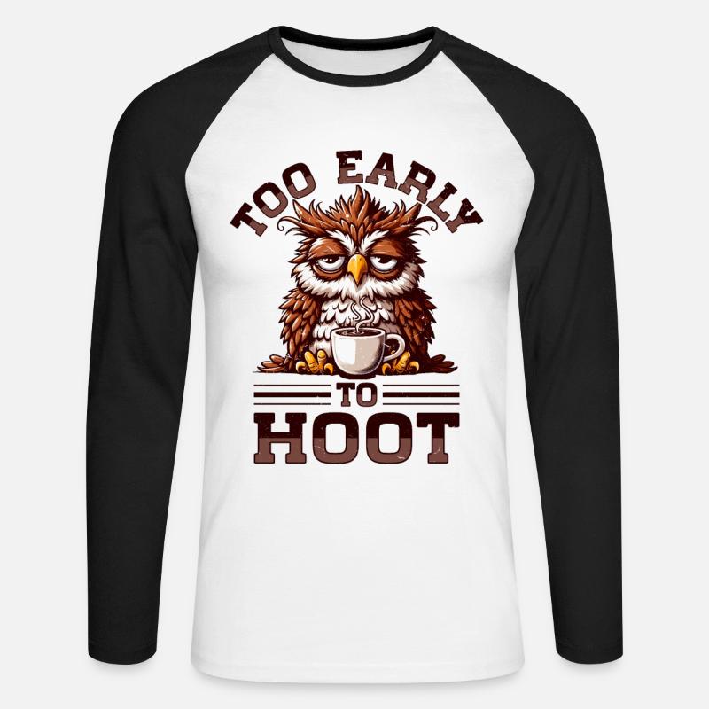 Mürrische Eule Mit Kaffee - Unisex Baseballshirt langarm - Weiß/Schwarz