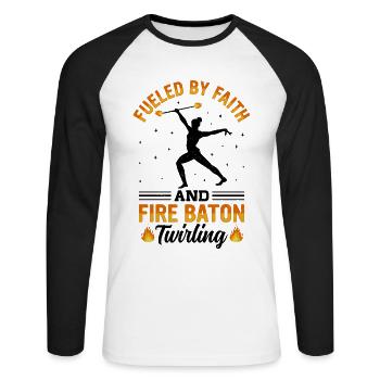 Fire Baton Fire Dance Fire Dancer Fire Dancer - Unisex Long Sleeve Baseball T-Shirt - white/black - Front - Nik (191cm)