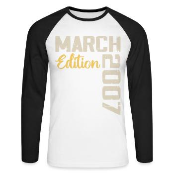 March 2007 Birthday Gift March 2007 - Unisex Long Sleeve Baseball T-Shirt - white/black - Front - Nik (191cm)