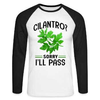 Anti coriandre - T-shirt baseball manches longues Homme - blanc/noir - Devant - Nik (191cm)
