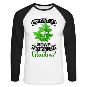 Anti Koriander - Unisex Baseballshirt langarm - Weiß/Schwarz - Vorne - Nik (191cm)