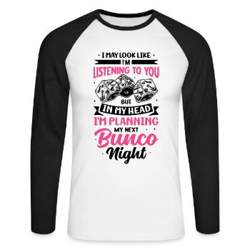 Bunco Squad Bunco Dice Bunco Game Night - Unisex Long Sleeve Baseball T-Shirt - white/black - Front - Nik (191cm)