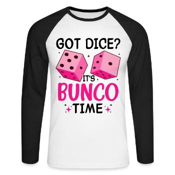 Bunco Squad Bunco Dice Bunco Game Night - Unisex Long Sleeve Baseball T-Shirt - white/black - Front - Nik (191cm)