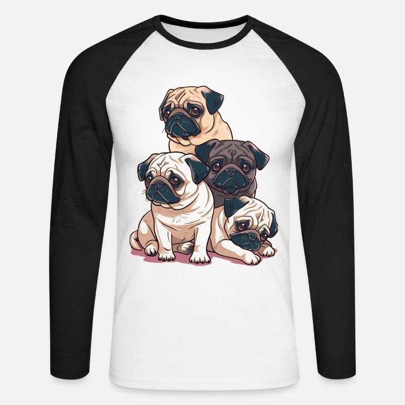 Pug Stack - Unisex Long Sleeve Baseball T-Shirt - white/black
